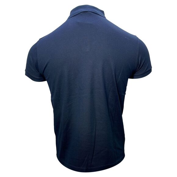 Saint Laurent Cassandre Embroidered-Logo Polo Shirt in Navy Blue Cotton